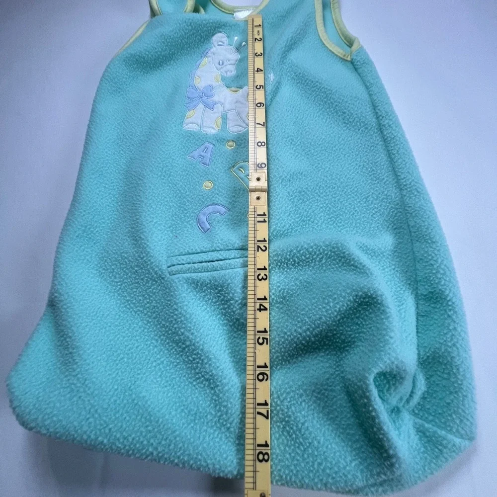 Vintage 90's Baby Fleece Wearable Blanket Sleep Sack Giraffe ABC Aqua 0-6 Months